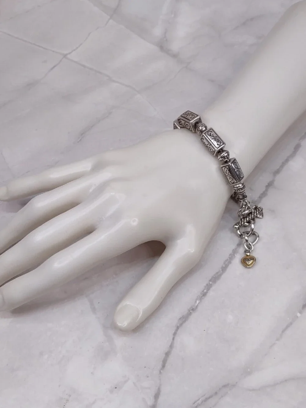 Brighton Rectangular Cube Bracelet with Toggle Bar And Gold Heart Charm